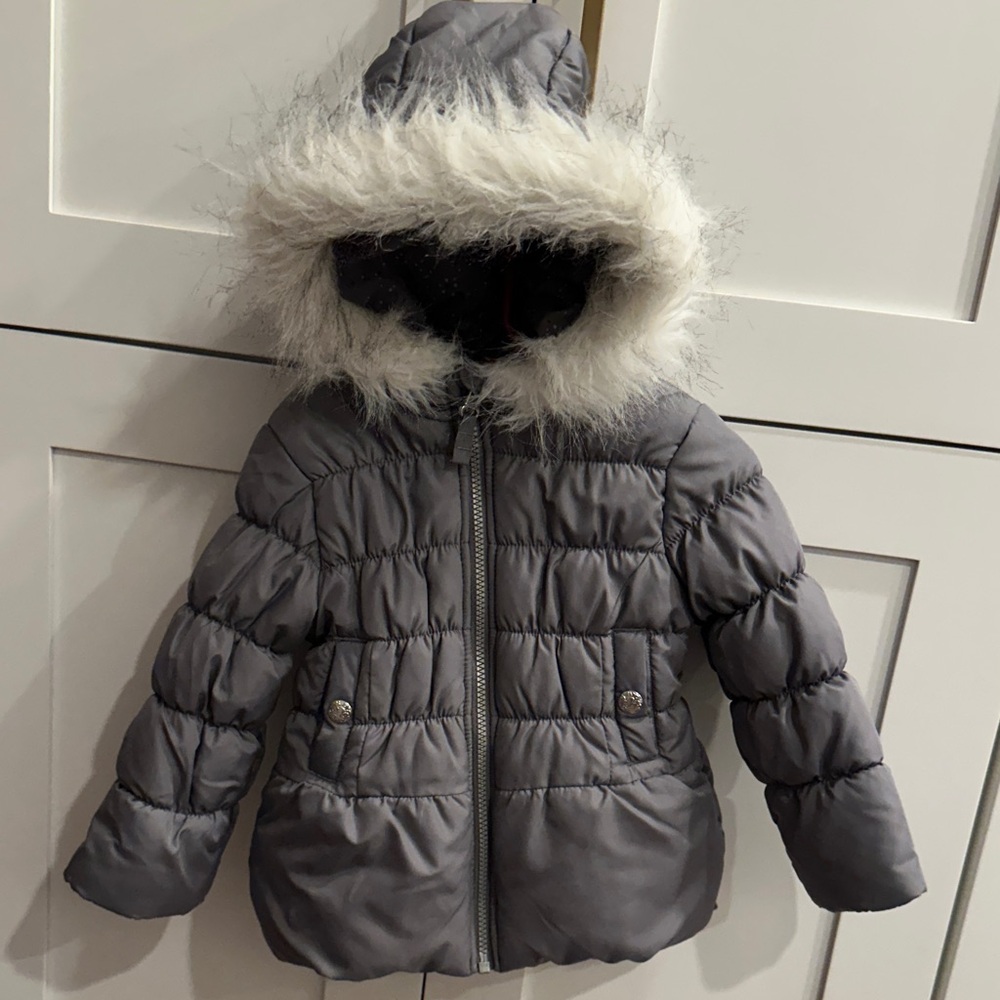 Weather Tamer Gray Kids Puffer Jacket with Faux Fur Trim size 3T